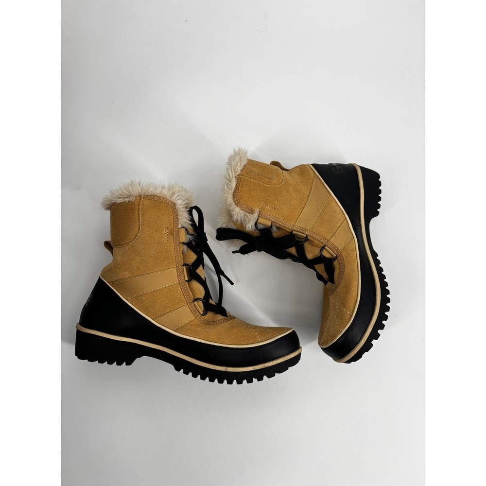Sorel Tofino Waterproof Winter Snow Boots Curry Black Faux Fur Womens Size 7 - Picture 2 of 7